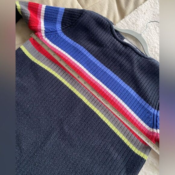 Vintage Liz Claiborne Black Striped Rainbow Crewneck Sweater Size Medium - Picture 6 of 6